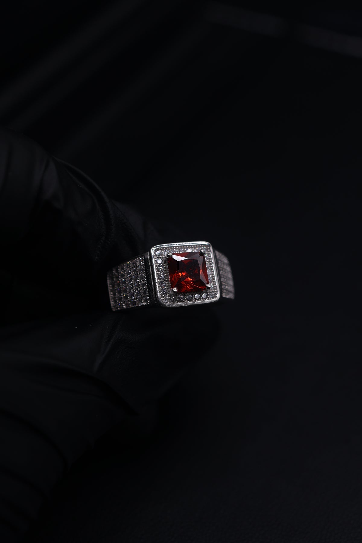 Red stone silver ring Mens