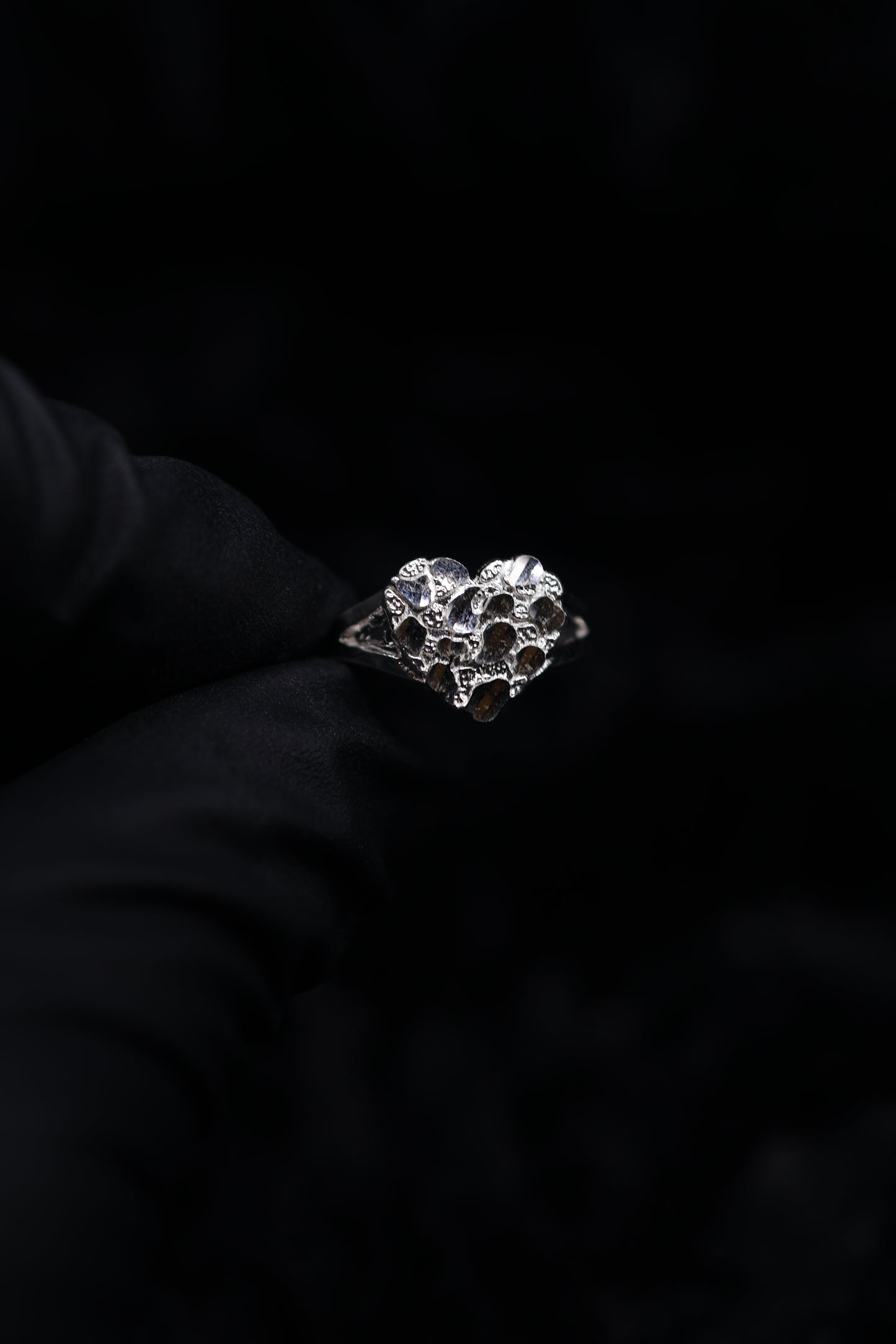 Small Silver nugget Heart Ring