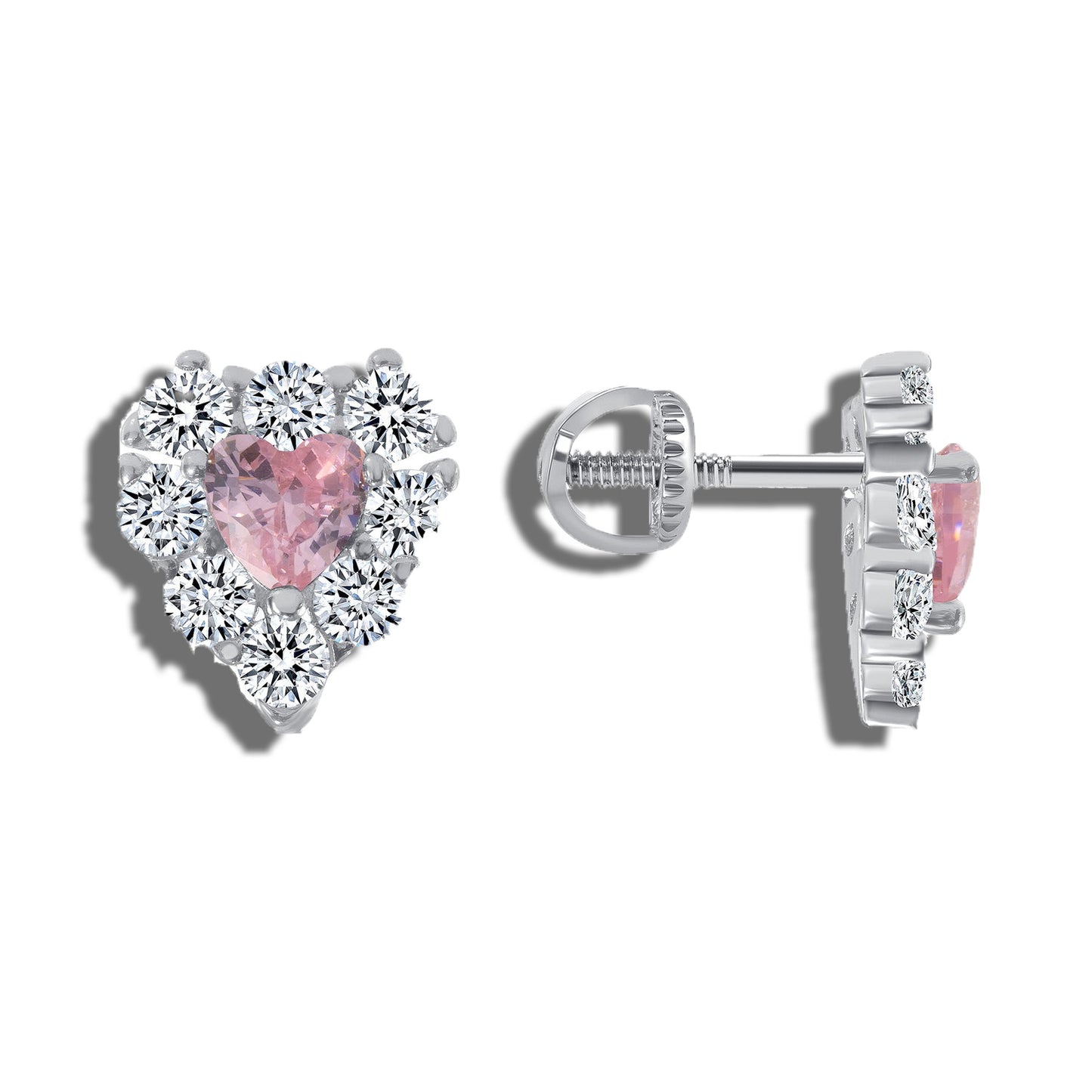 Diamond Heart Earrings Pink