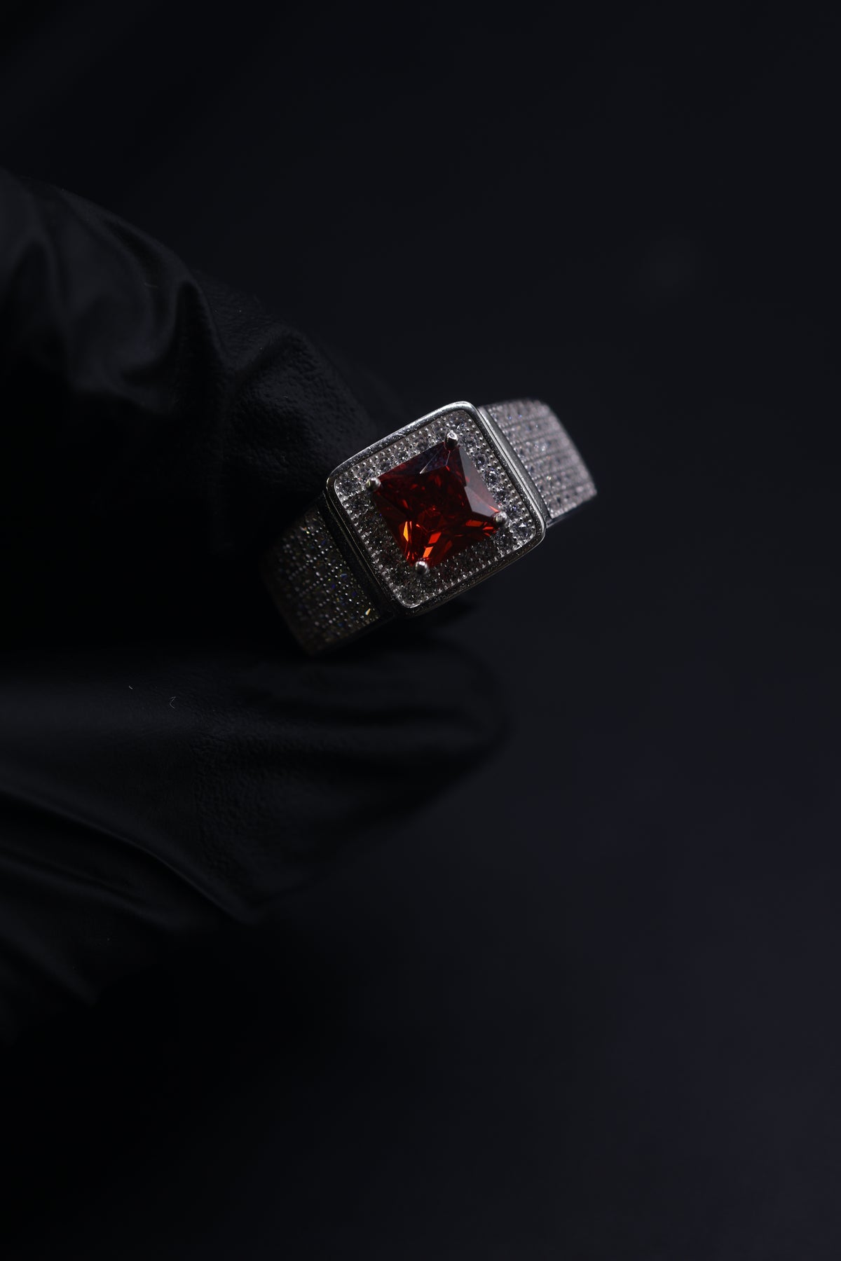 Red stone silver ring Mens