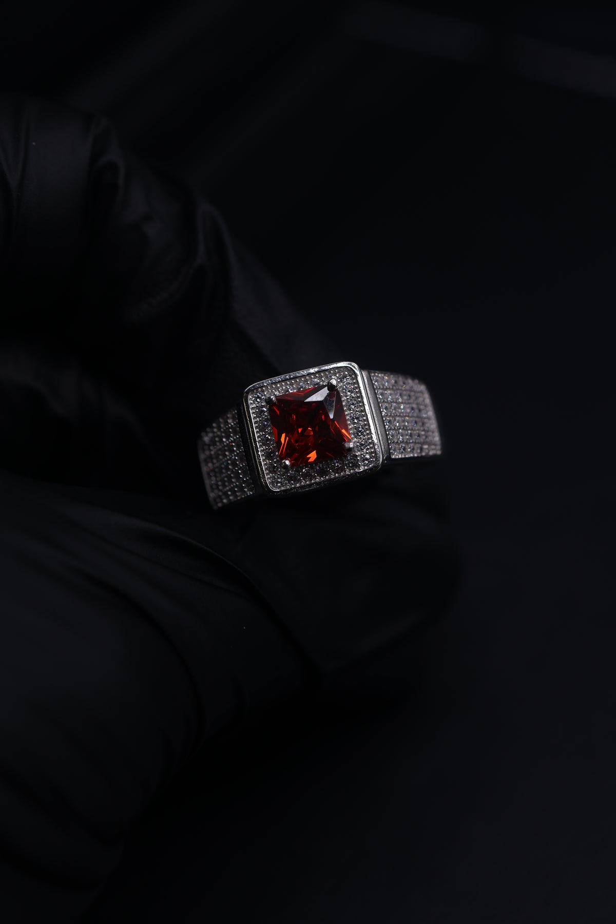 Red stone silver ring Mens