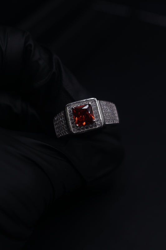 Red stone silver ring Mens