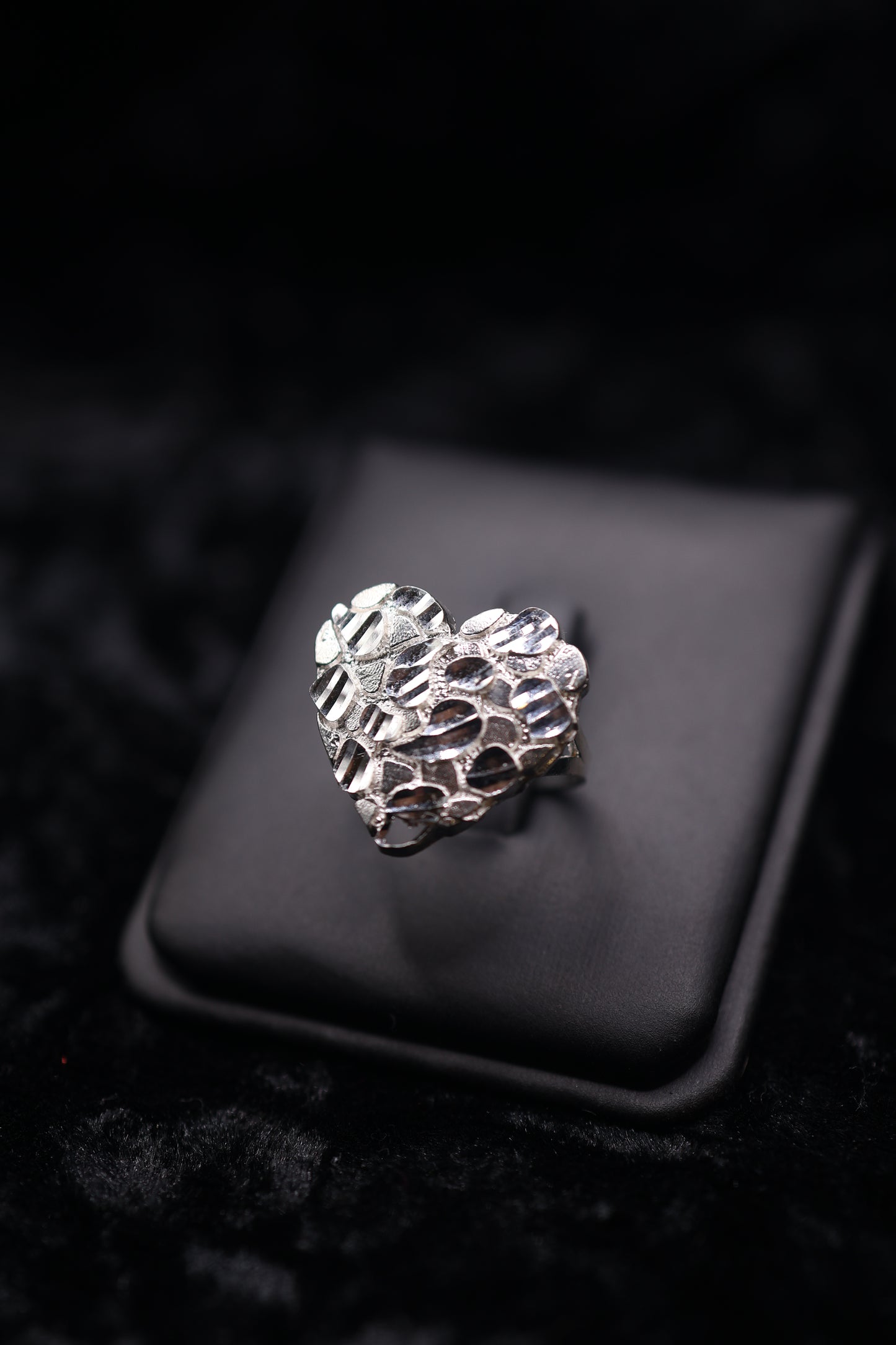 Big Silver  Nugget Heart Ring